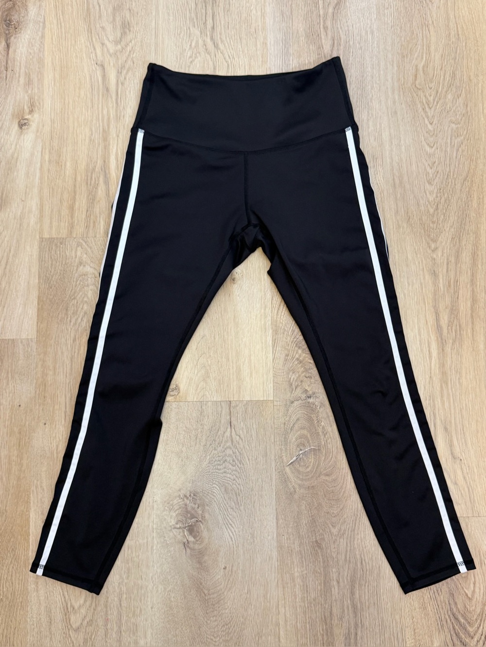Move Theology Black Leggings with White Side Stripes
